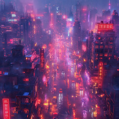 Neon Rain: Cyberpunk Metropolis in a Downpour