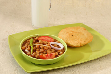 Punjabi Chana Masala With Puri and Lassi