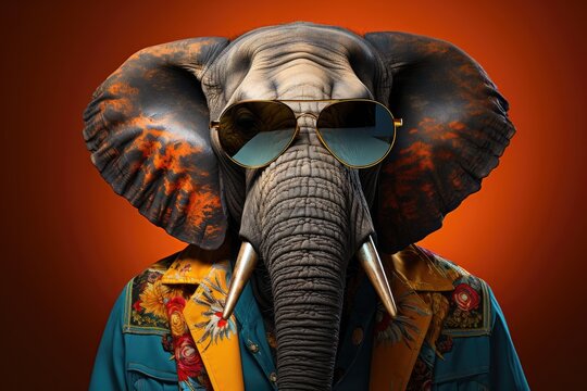 funky illustrative image of an elephant with sunglasses. 