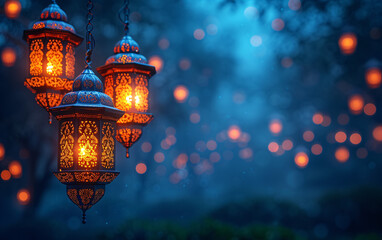 Fototapeta na wymiar Glowing lantern amidst a starry night with, evoking a magical, serene atmosphere