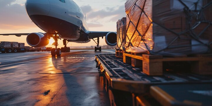 Air freight containers being loaded onto a plane at the airport for air transport.