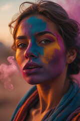 Portrait of a young woman Holi festival color powder celebration