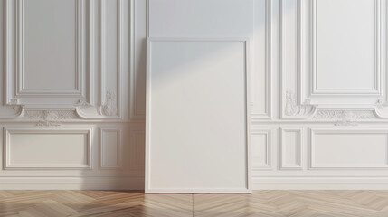 Fototapeta na wymiar Blank Vertical Poster Frame Against Classic White Wall - Interior Design Mockup and Elegant Room Display Concept