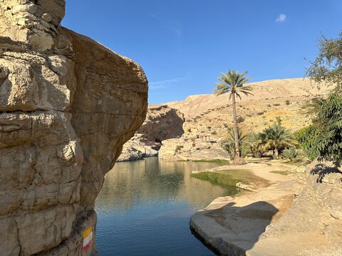 Wadi Bani Khalid in Hajar Mountains near Bada, Oman