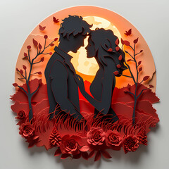 Paper craft romantic couple 