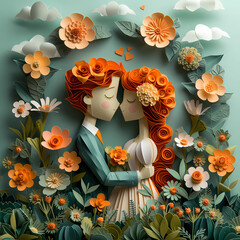 Paper craft romantic couple 