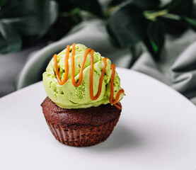 Chocolate fondant with pistachio ice cream