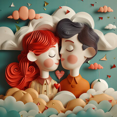 Romantic couple of man and woman 3d art