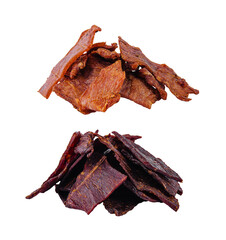 Dried beef and chicken jerky isolated on white background