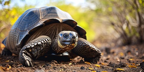 Ecuadorian archipelago famous for its large Galapagos tortoises. - obrazy, fototapety, plakaty