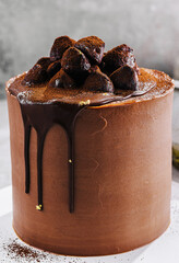 chocolate cake with truffles close up