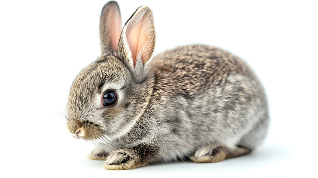 photo of a gray bunny on a white background for digital printing wallpaper, custom design.  Generative Ai.