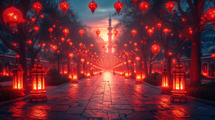 Decorating the street with red lanterns