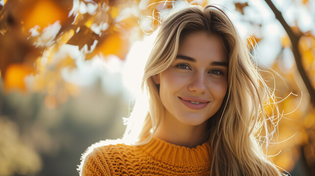 Woman Autumn Leaves Park Outdoor Concept