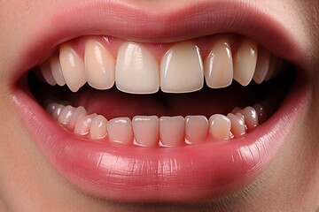 close-up of strong and healthy jaw with perfectly aligned white teeth. showcasing optimal dental health and oral care