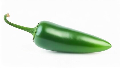 Ripe green jalapeño pepper isolated on white background. Healthy food photography concept.