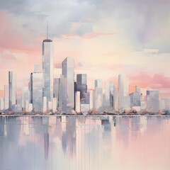 Panoramic view of Chicago skyline at sunset, USA. 3D rendering