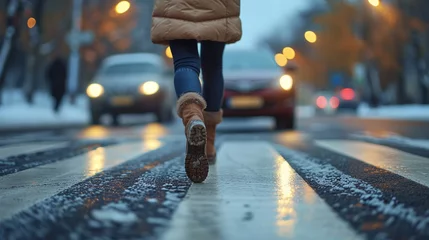 Fotobehang depressed woman tries to cross the street by running © Daniel