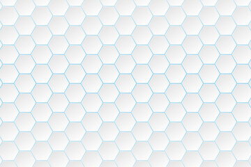 White hexagon 3d technology background with blue  neon light. Futuristic texture background vector illustration.