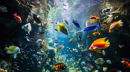 Naklejka na ściany i meble Colorful Tropical Fish in Vibrant Aquarium AI Generated.