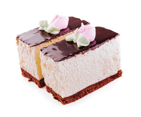 souffle cake with biscuit, birds milk isolated