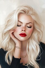 Fototapeta premium Illustration einer jungen Frau mit blonden Haaren und roten Lippen