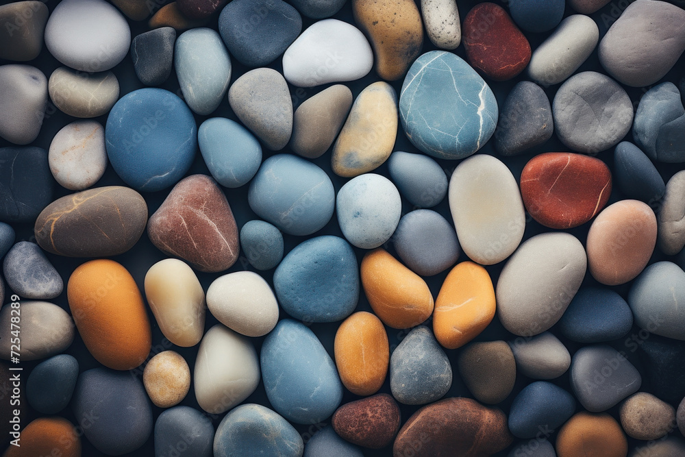 Aufkleber textured pebbles on a beach, forming a round and abstract pattern, creating a serene natural backdro