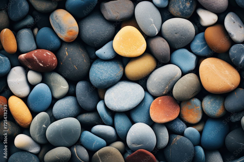 Aufkleber smooth pebbles on a beach form a textured, abstract pattern, creating a serene and calming backdrop.