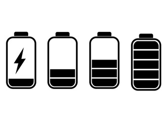 Battery Icon Vector Illustration Set on White Background for Computer, Technology, and Mobile Design with Charge Symbol and Energy Representation - obrazy, fototapety, plakaty