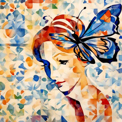 Woman Mosaic, Wall Art Home Design, Stylish Mosaic Art Wall Print