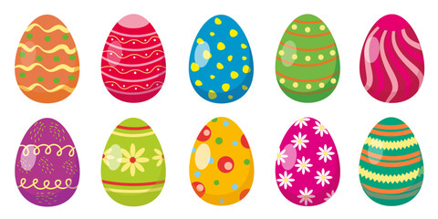 Easter eggs. Set of vector illustrations. Colored Easter eggs.