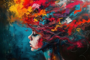 Illustration of a girl with depression, artistic representation of depression - obrazy, fototapety, plakaty