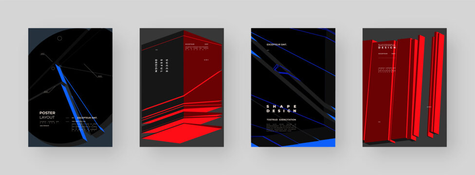 Abstract placard, poster, flyer, banner, blank, document. Colorful illustration on vertical A4 format. Broken form. Cracked figure. 3d shapes composition.
