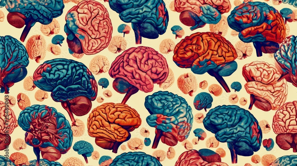 Canvas Prints A pattern of a bunch of different colored brains on top of each other, AI