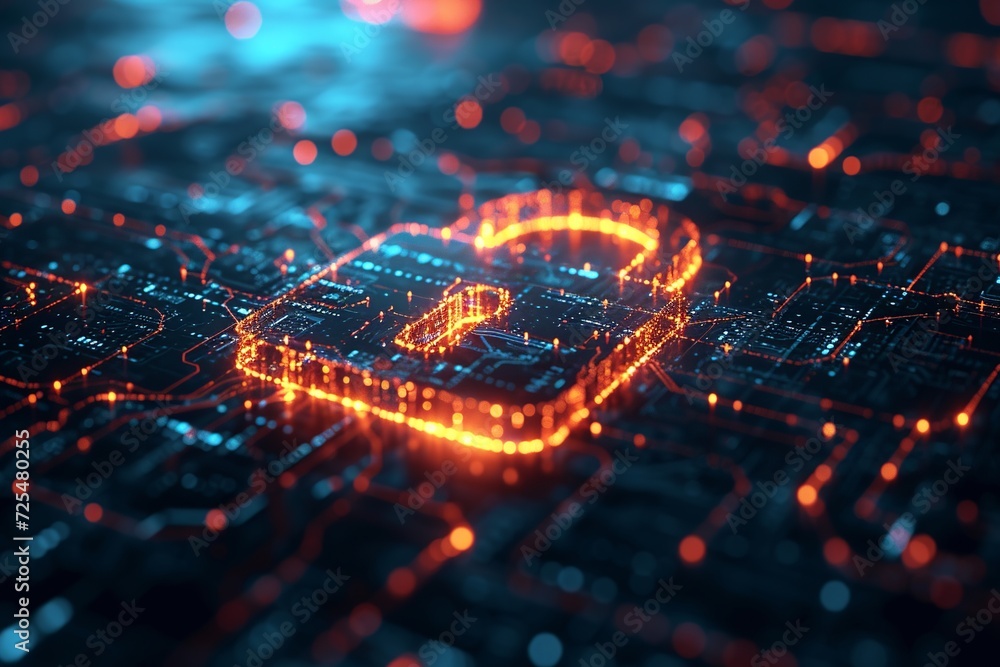 Poster a digital padlock on a dark blue backdrop symbolizes robust cyber security, emphasizing fraud preven