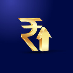 Golden Rupee Currency symbol. golden Indian rupee with arrow.
