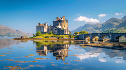 UK Scotland Clear sky over Eilean Donan Castle