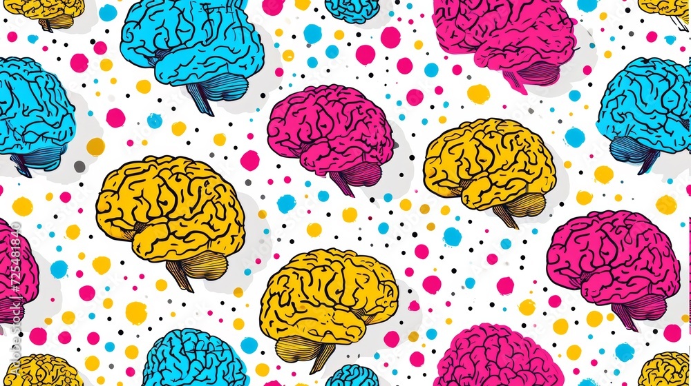 Poster a pattern of colorful brain patterns on a white background, ai