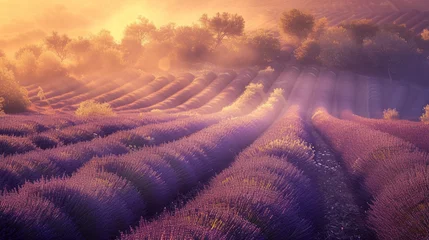 Foto op Canvas Lavender field with morning sunbeams  © DigitalLys