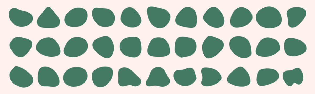 Random blob shapes. Organic blobs set. Rounded abstract organic shapes collection. Shapes of cube, pebble, inkblot, amoeba, drops and stone silhouettes. 