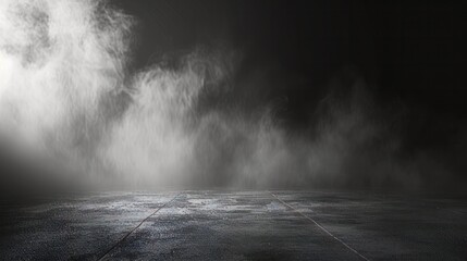 Abstract image of dark room concrete floor. Black room or stage background for product placement.Panoramic view of the abstract fog. White cloudiness, mist or smog moves on black background.    - obrazy, fototapety, plakaty