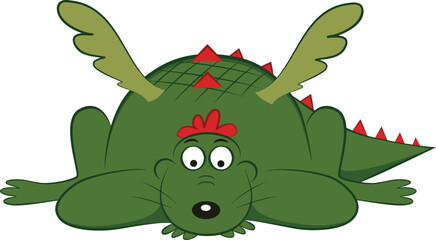 Green cute dragon resting lying on its belly