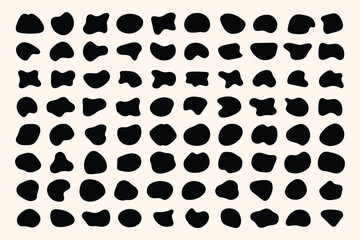 Blob shape organic set. Random black cube drops simple shapes. Collection forms for design and paint liquid black blotch shapes
