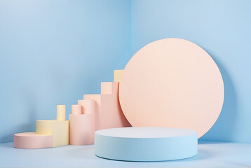 Fototapeta premium 3d cilinder podium pastel blue and pink