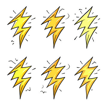 Set of cartoon style lightning bolts on transparent background collection. Generative AI