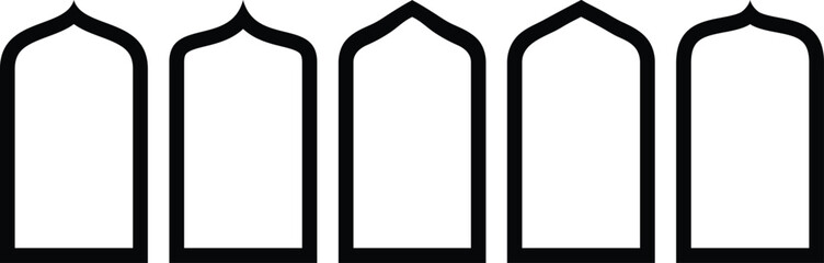 Set of vector Islamic door and window shapes. Arabic door and window vector silhouette. Arabic arch windows and doors in oriental architecture elements template.