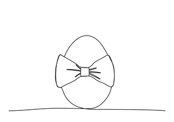 Egg with a bow. One line drawing vector illustration for Easter.