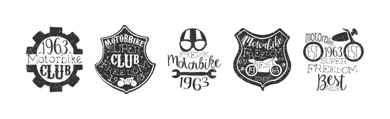 Motorbike Label and Badges for Bikers Ride Club Vector Set