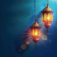 Obraz premium Shiny eid al fiter or eid al adha festival wishes greeting background with ramadan lentern