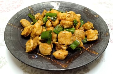 焼きホタテの長ネギ炒め